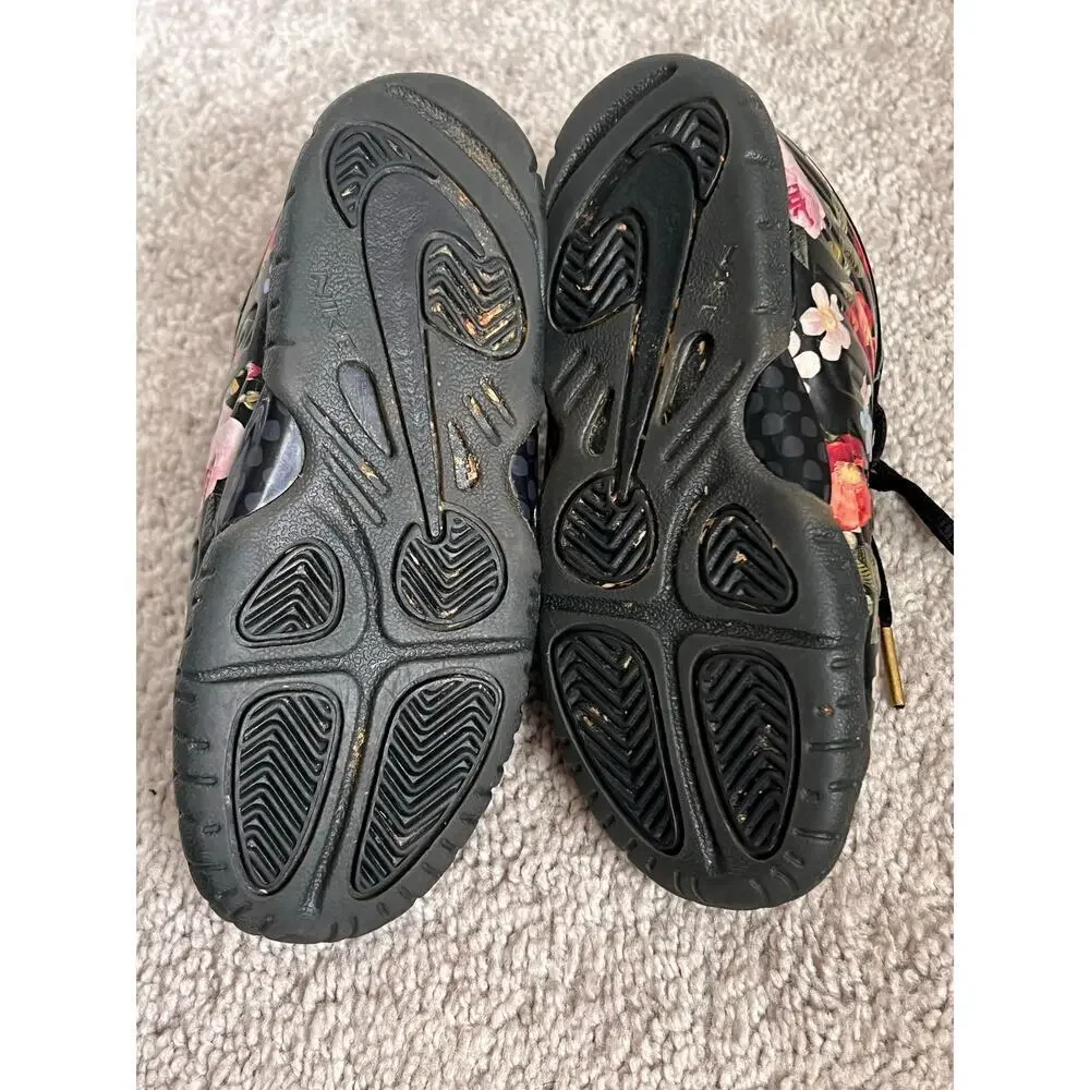 Nike Air Foamposite One Floral Lace-Up Sneakers Black/Black-Metallic Gold 10C